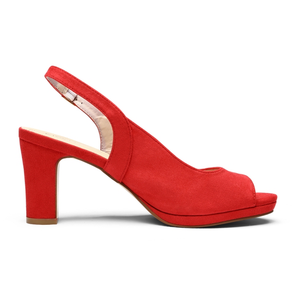 Chunky Heel Peep Toe Slingback Sandals - RED SUEDE - 2